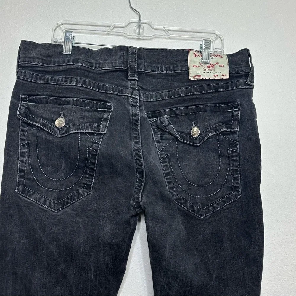 True Religion Black Denim Jeans Mens Sz 40‎ Ricky Relaxed Straight Flap Pockets